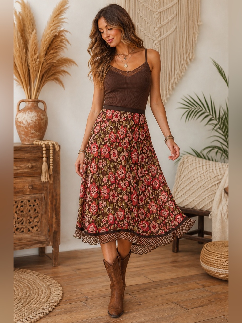 Vintage Sigrid Olsen Floral Midi Skirt – Boho Cottagecore 🌸